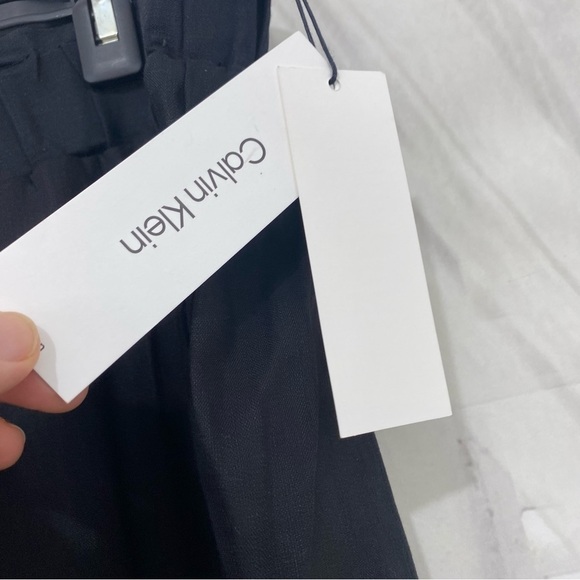 NEW Calvin Klein Pants 3X Black Linen Blend Wide Leg Crop Pull On Elastic Waist - Picture 4 of 8